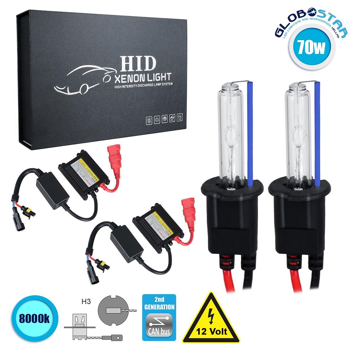GloboStar® 84112 H3 CB Line KIT Основно Осветление за Автомобили и Мотоциклети 2-ро Поколение Can-Bus Series XENON 70W 6400lm DC 9-16V Водоустойчив I