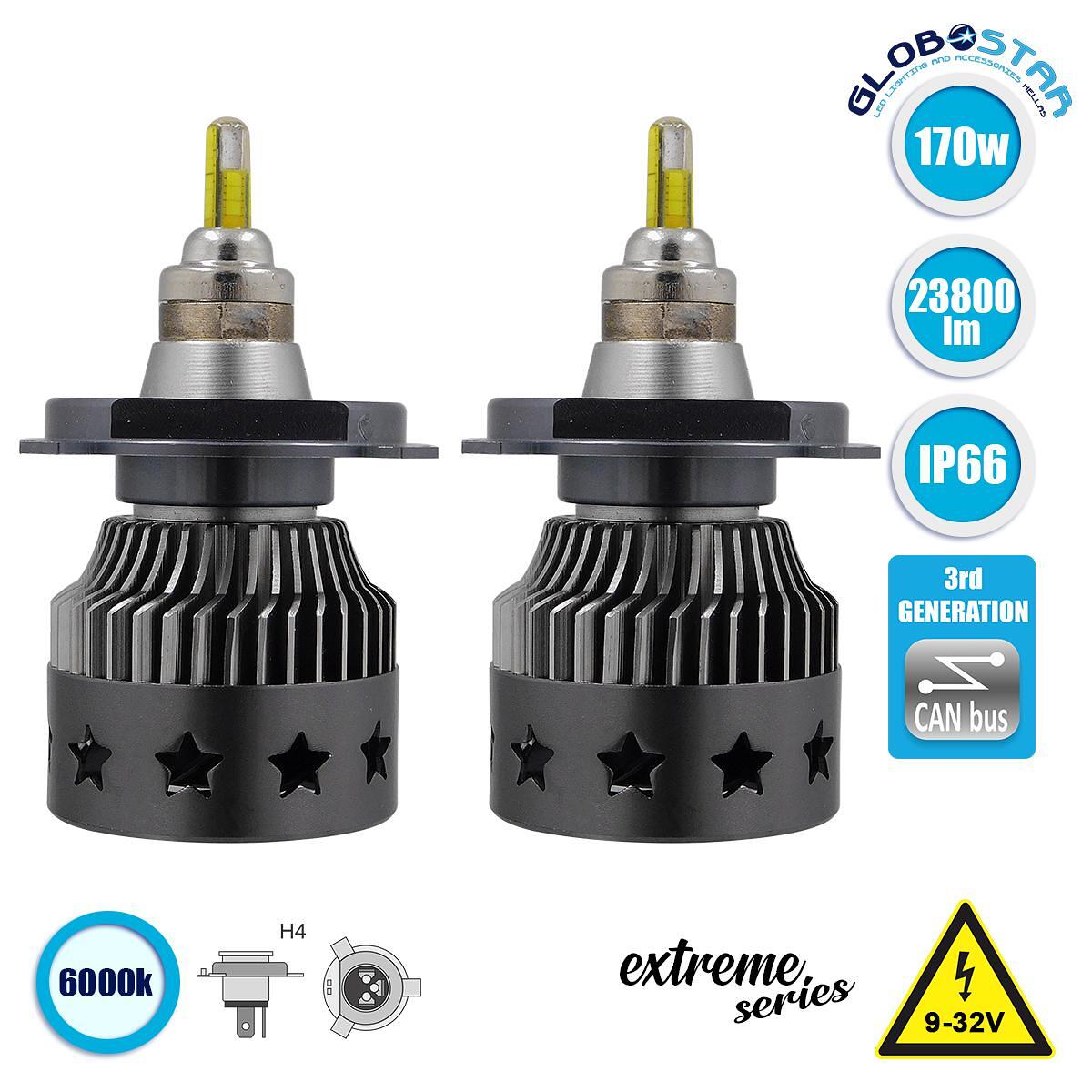 GloboStar® 82062 H4 360° Line Extreme KIT Основно Осветление за Автомобили и Камиони 3rd Generation Can-Bus Extreme Truck Series LED CREE CXB COB 170