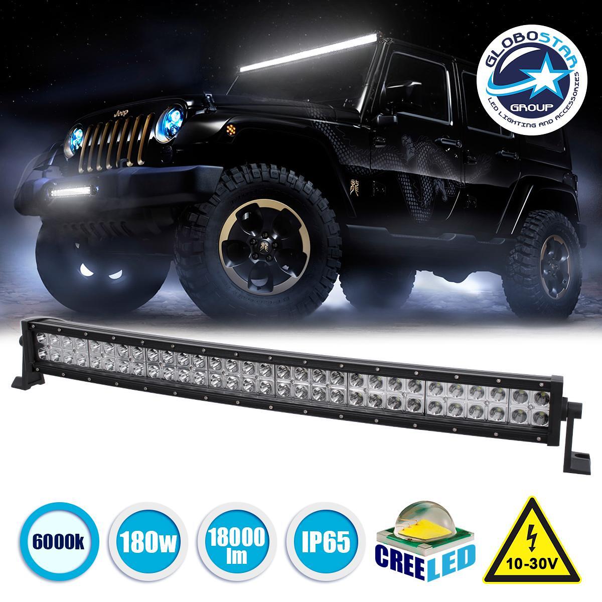 GloboStar® 85471 PRO Series Извита Лента - Curved за Автомобили и Камиони LED CREE XBD 180W 18000lm DC 10-30V Водоустойчива IP65 Студено Бяло 6000K