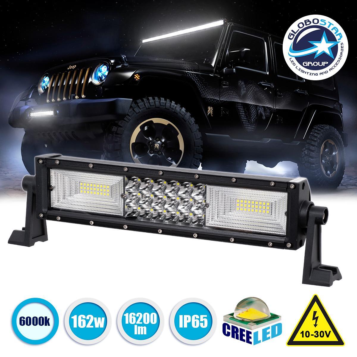 GloboStar® 85481 PRO Series Права Лента - Straight TRI-ROW 7D за Автомобили и Камиони LED CREE XBD 162W 16200lm 15° & 60° DC 10-30V Водоустойчива IP6