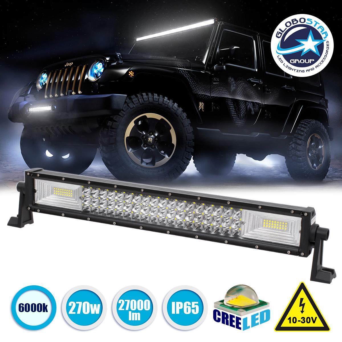 GloboStar® 85482 PRO Series Права LED Лента - Straight TRI-ROW 7D за Автомобили и Камиони LED CREE XBD 270W 27000lm 15° & 60° DC 10-30V Водоустойчива