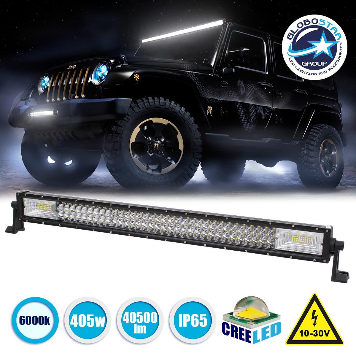 GloboStar® 85483 PRO Series Права Лента - Straight TRI-ROW 7D за Автомобили и Камиони LED CREE XBD 405W 40500lm 15° & 60° DC 10-30V Водоустойчива IP6
