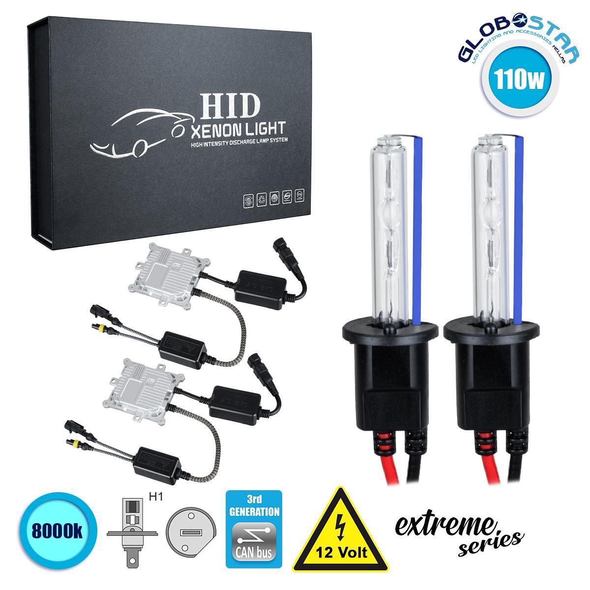GloboStar® 84155 H1 XCB Line KIT Основен Осветителен Комплект за Автомобил и Мотоциклет 3-то Поколение Can-Bus Extreme Series XENON 110W 10350lm DC 9