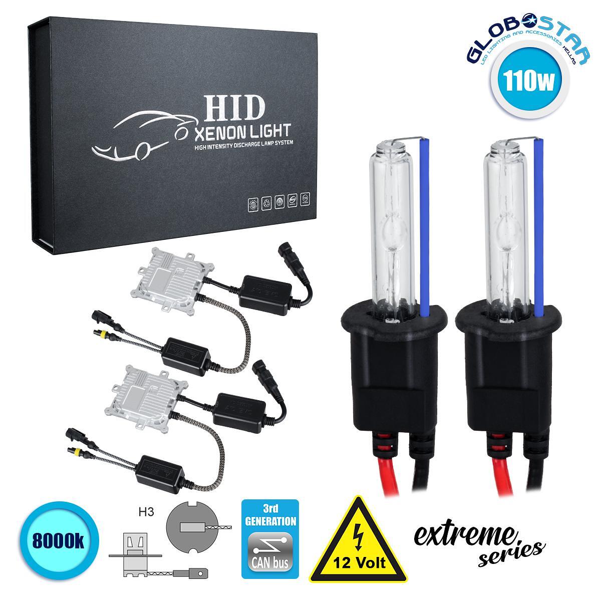GloboStar® 84156 H3 XCB Line KIT Основно Осветление за Автомобили и Мотоциклети 3rd Generation Can-Bus Extreme Series XENON 110W 10350lm DC 9-16V Вод