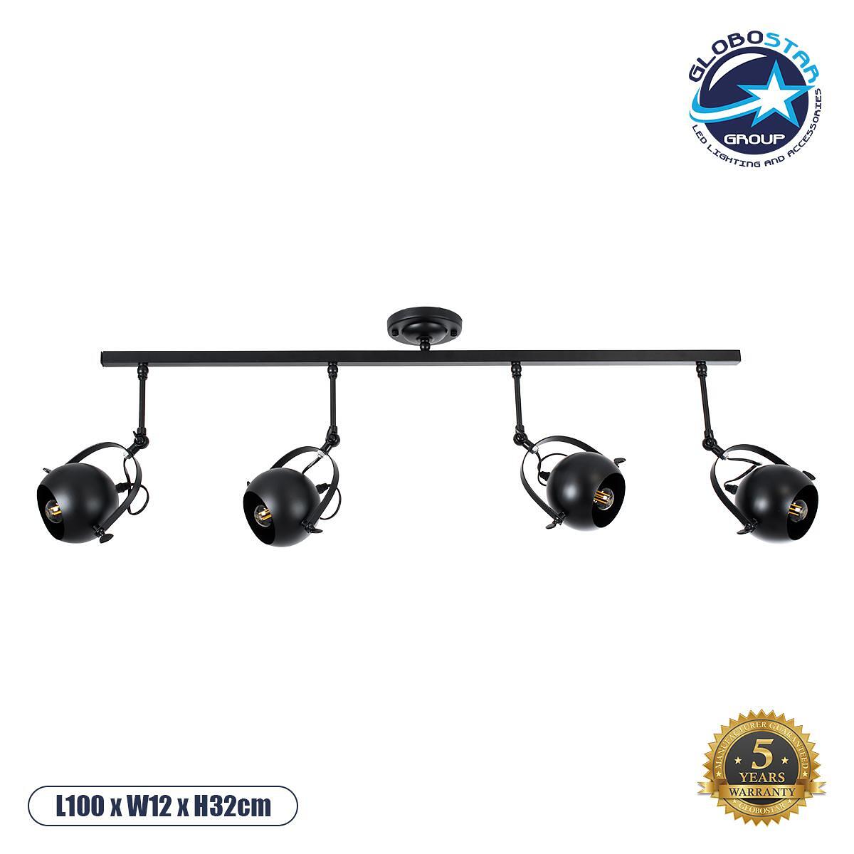 GLOBOSTAR® CANNES 01082 Модерен плафон със цокъл 4 x E27 AC 220-240V IP20 - Черен - Д108 x Ш12 x В48cm