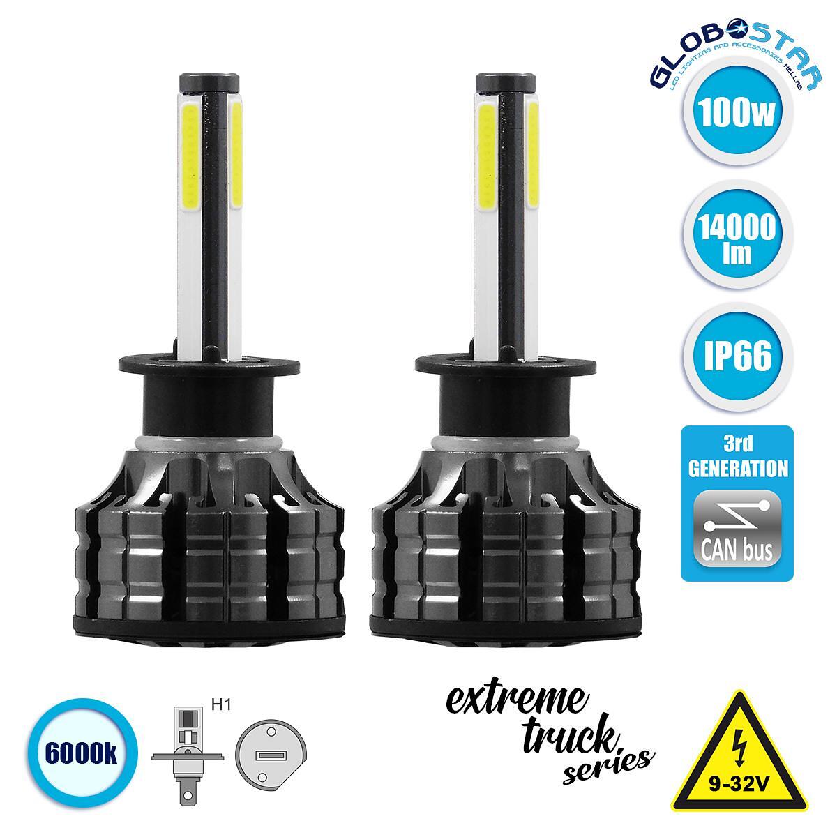 GloboStar® 82040 H1 K9 Line KIT Основно Осветление за Автомобили и Камиони 3-то Поколение Can-Bus Series LED CREE CXB COB 100W 14000lm DC 9-32V Водоу