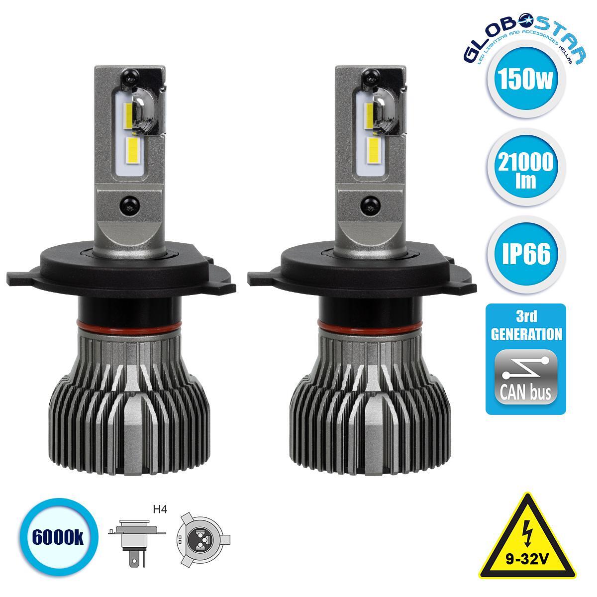 GloboStar® 85642 H4 E30 Line KIT Основно Осветление за Автомобили и Камиони 3-то Поколение Can-Bus Серия LED CREE CXB 150W 21000lm DC 9-32V Водоустой