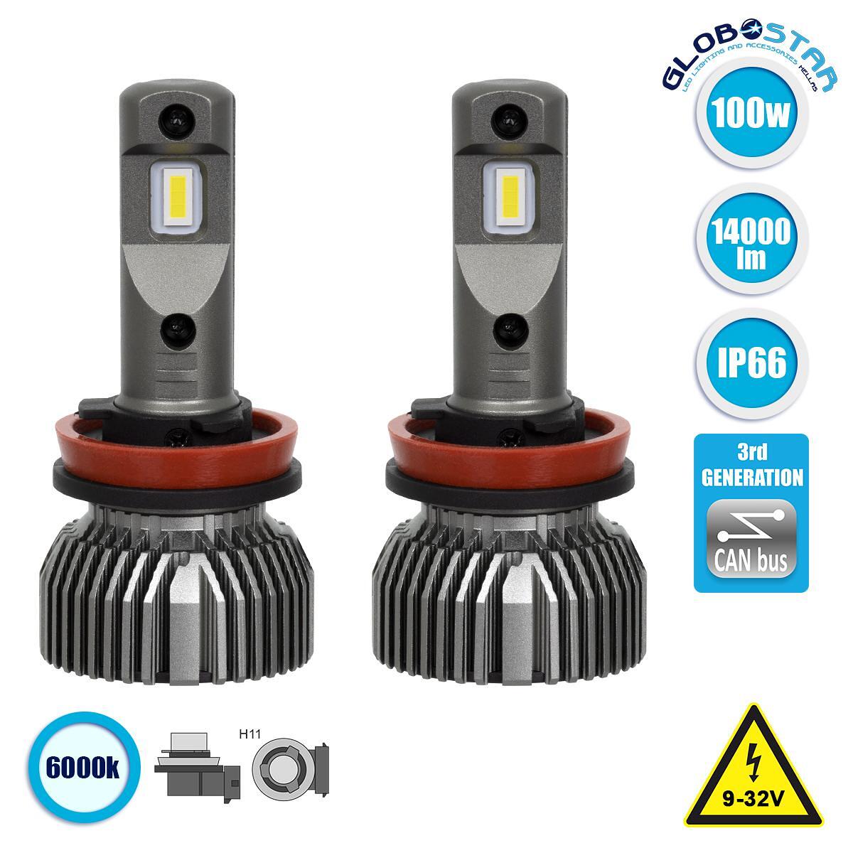 GloboStar® 85646 H11 E30 Line KIT Основно Осветление за Автомобили и Камиони 3-то Поколение Can-Bus Серия LED CREE CXB 100W 14000lm DC 9-32V Водоусто