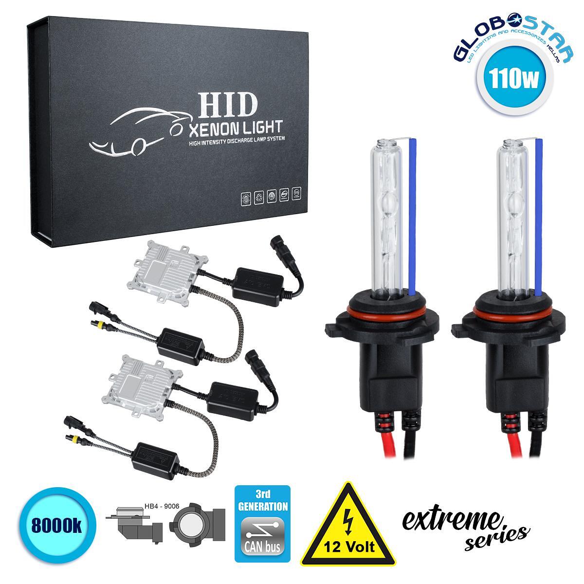 GloboStar® 84165 HB4 9006 XCB Line KIT Основно Осветление за Автомобил и Мотоциклет 3-то Поколение Can-Bus Extreme Series XENON 110W 10350lm DC 9-16V