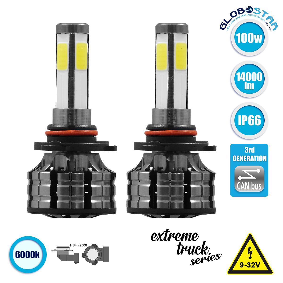 GloboStar® 82050 HB4 9006 K9 Line KIT Основно Осветление за Автомобили и Камиони 3rd Generation Can-Bus Series LED CREE CXB COB 100W 14000lm DC 9-32V
