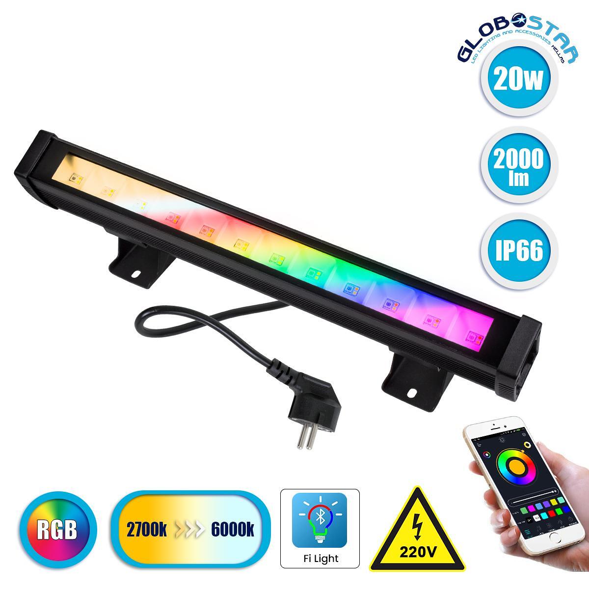 GloboStar® 85816 Външна LED SMD 5050 & 2835 Лента 20W 2000lm 180° AC 230V с Безжичен Wireless Bluetooth Водоустойчива IP66 Многоцветна RGB+CCT Топло