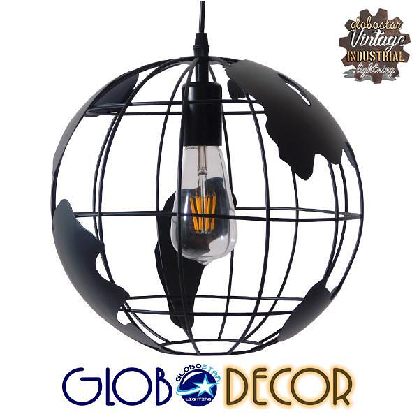 GLOBOSTAR® EARTH 01205 Винтидж Висяща Лампа за Таван с Фасунга 1 x E27 AC 220-240V IP20 - Черна - Д30 x Ш30 x В30cm
