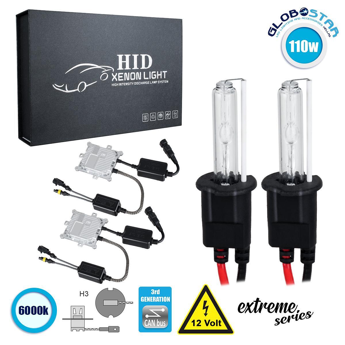 GloboStar® 84145 H3 XCB Line KIT Основно Осветление за Автомобили и Мотоциклети 3-то Поколение Can-Bus Extreme Series XENON 110W 10350lm DC 9-16V Вод