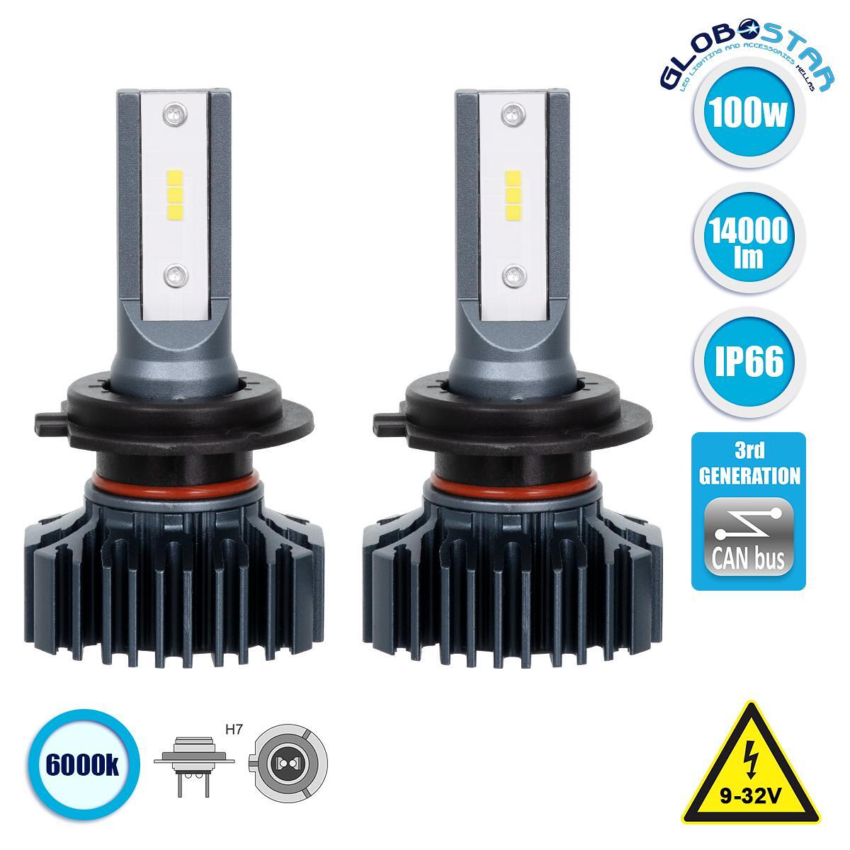 GloboStar® 85631 H7 S1 Line KIT Основен Осветителен Комплект за Автомобили и Камиони 3-то Поколение Can-Bus Серия LED CREE CXB 100W 14000lm DC 9-32V