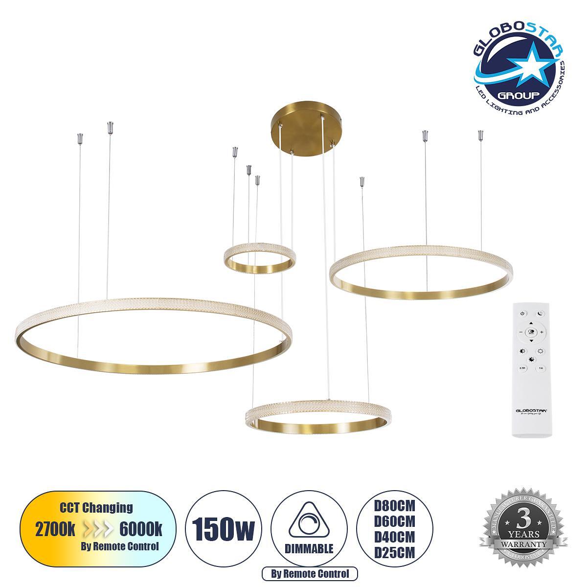 GLOBOSTAR® DIAMOND TETRA 61149 Модерен висящ LED плафон 150W 18379lm 360° AC 220-240V IP20 Регулируема бяла светлина CCT с дистанционно управление от