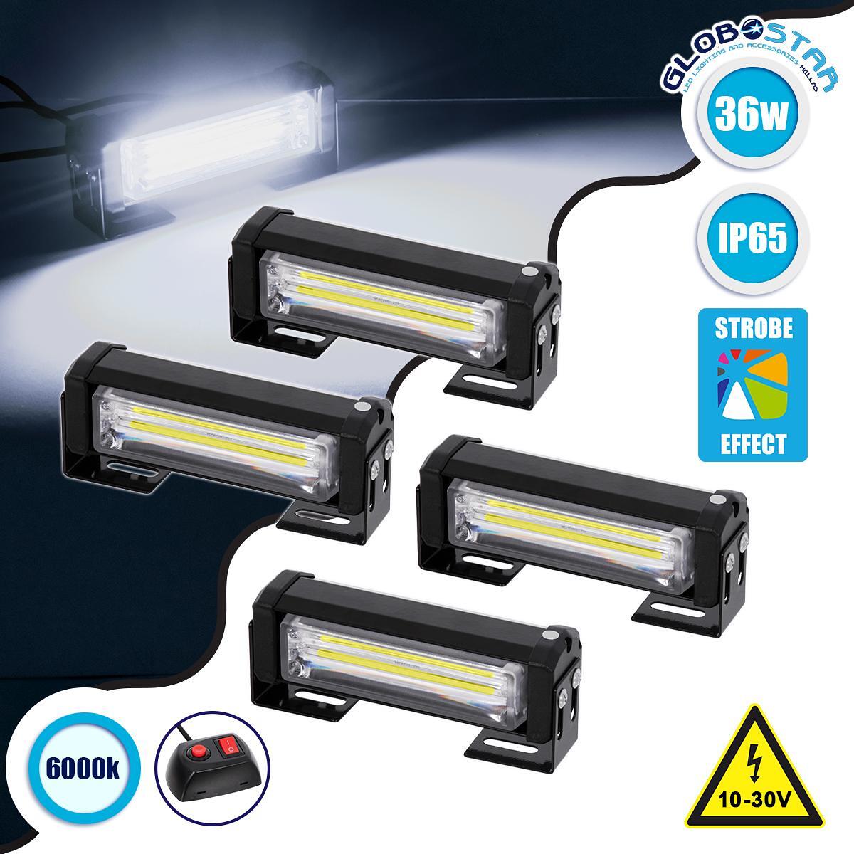 GloboStar® 85034 PRO Series КОМПЛЕКТ 4 x Светлинни Ленти за Маркиране на Линейки за Автомобили и Камиони 13 Режима на Осветление LED CREE CXB COB 36W