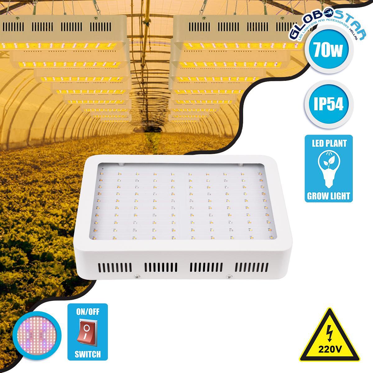 GloboStar® 85951 Grow Light Hydro Full Spectrum LED Осветително тяло за отглеждане на растения за хидропонни оранжерии SMD 2835 70W 160° AC230V IP54