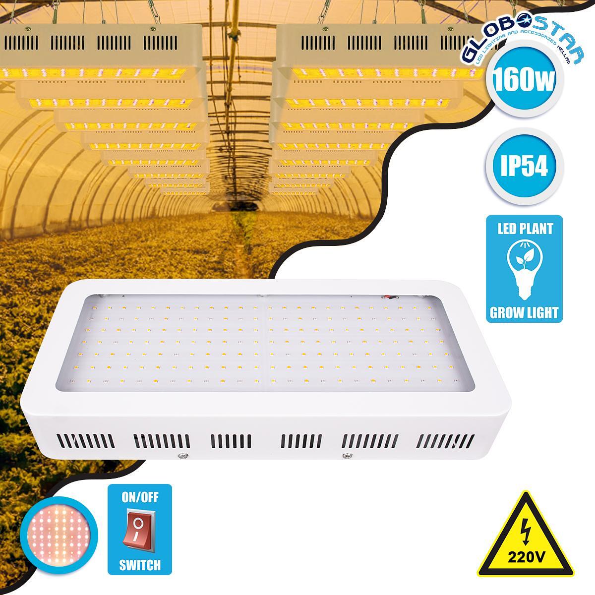 GloboStar® 85953 Grow Light Hydro Full Spectrum LED Осветително тяло за растеж на растения за хидропонна оранжерия SMD 2835 160W 160° AC230V IP54 за