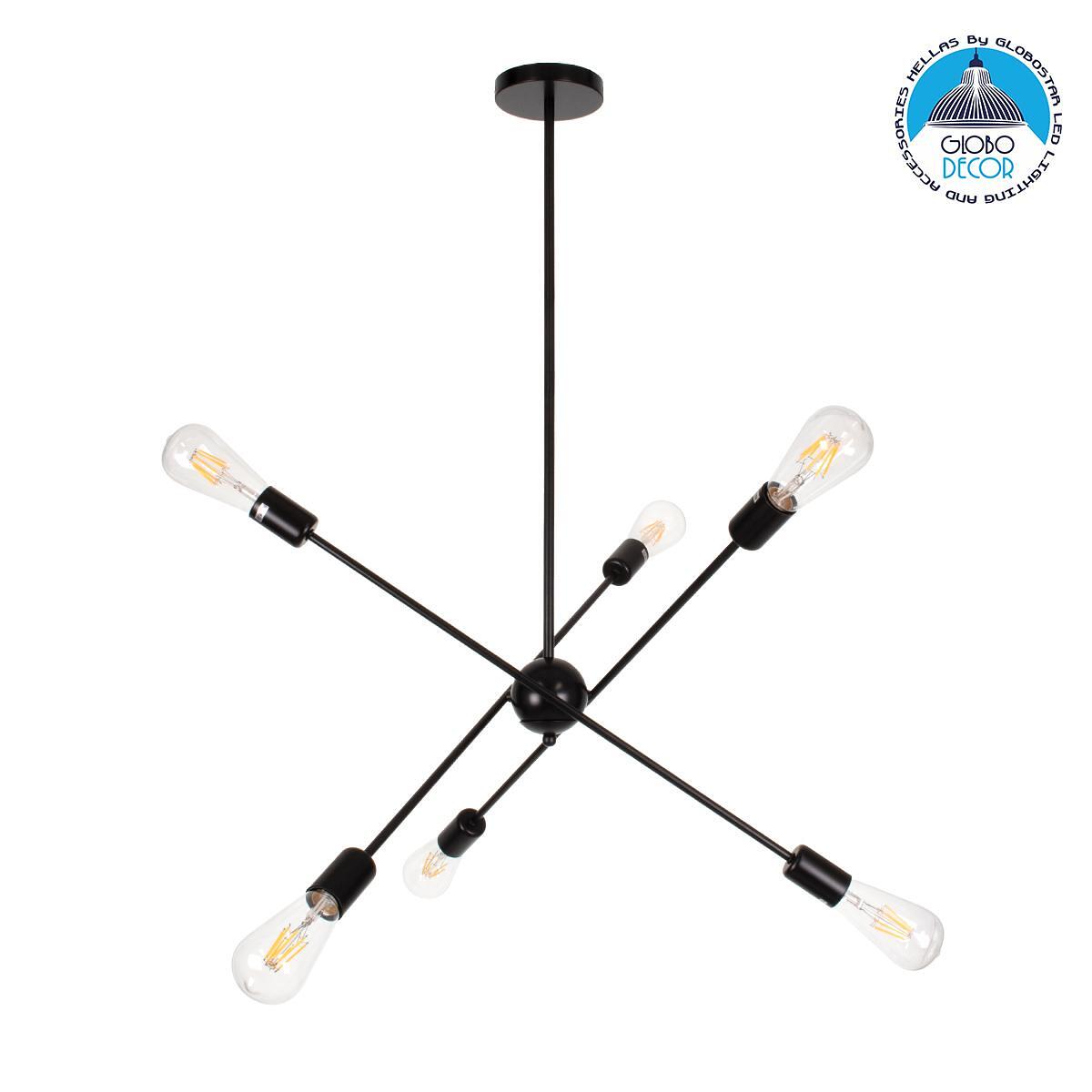 GLOBOSTAR® ZANE 00784 Модерен плафон със 6 x E27 фасунги AC 220-240V IP20 - Черен - Д70 x Ш70 x В100cm