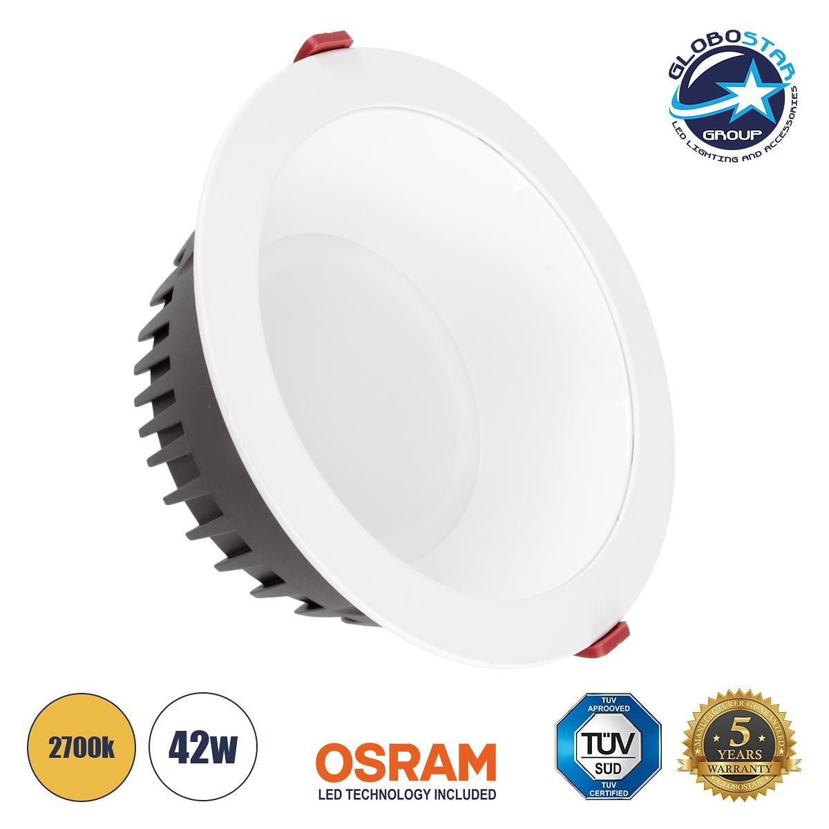 GLOBOSTAR® PANELCO 60196 Вградено Downlight LED панел за таван 42W 4830lm 60° AC 220-240V IP20 Топло бяло 2700K - Osram COB чип & TÜV SÜD драйвер - Б