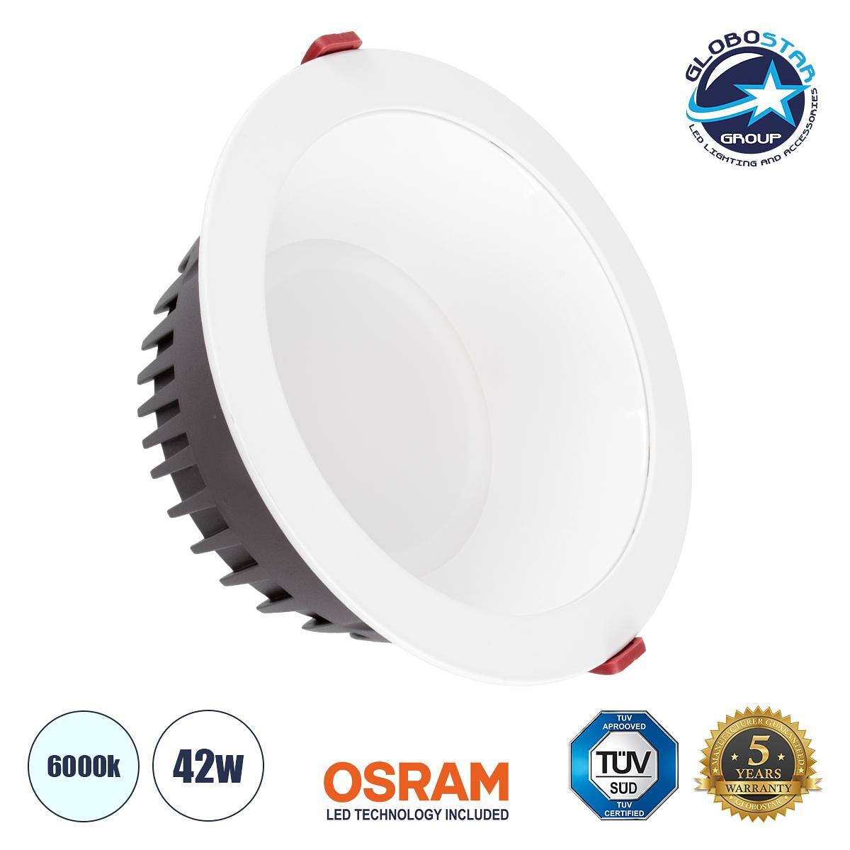 GLOBOSTAR® PANELCO 60194 Вградена LED таванна Downlight панел лампа 42W 5250lm 60° AC 220-240V IP20 Студено бяло 6000K - Osram COB чип & TÜV SÜD драй