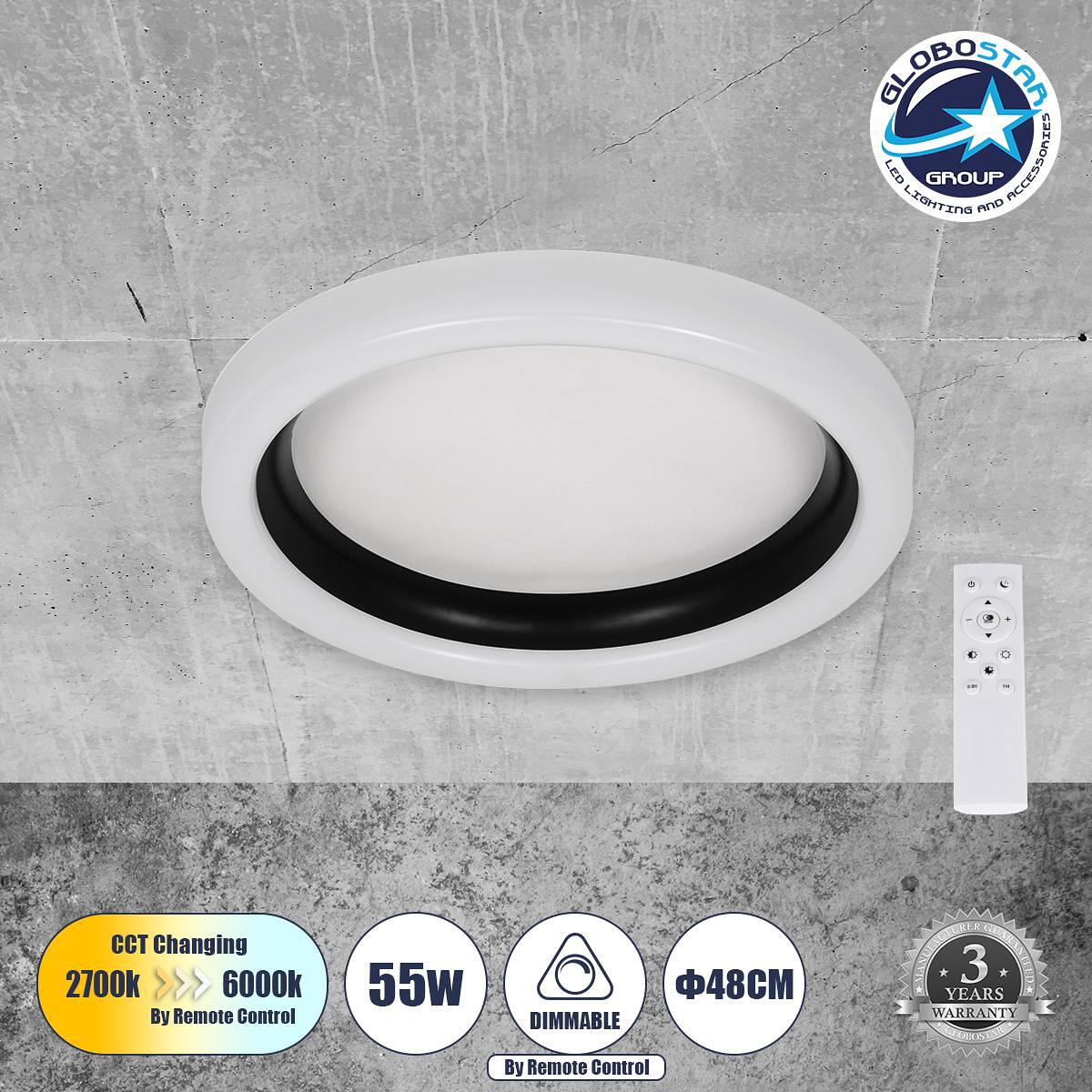 GLOBOSTAR® ARIANA 61034 Модерен LED плафон 55W 6376lm 120° AC 220-240V IP20 Регулируема бяла светлина CCT с дистанционно управление от 2700K до 6000K