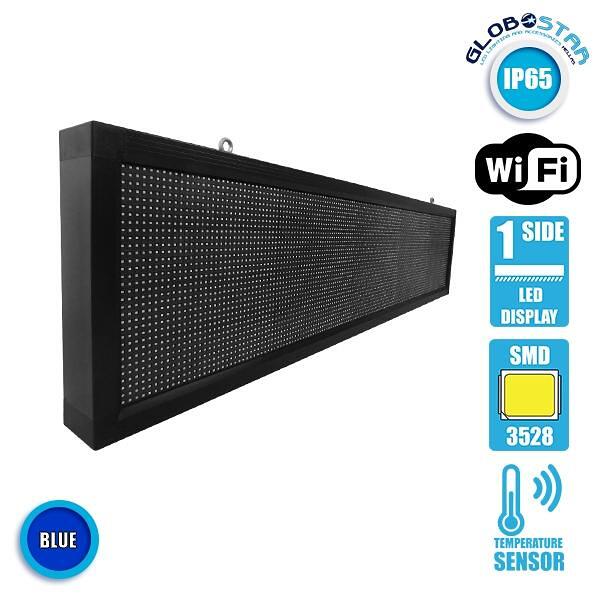 GLOBOSTAR® DISPLAY 90283 Движещ се цифров надпис 160x32cm P10 Едностранен LED AC 220-240V Водоустойчив IP65 Син - WiFi управление чрез FK APP - Сензо