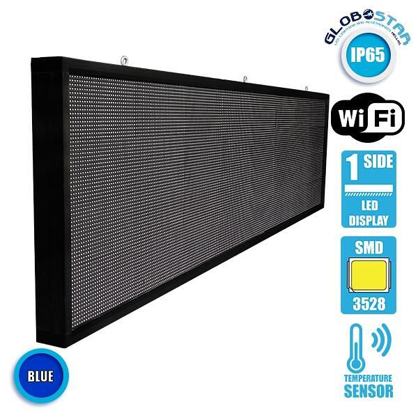 GLOBOSTAR® DISPLAY 90293 Търкалящ се цифров надпис P10 Едностранен LED AC 220-240V Водоустойчив IP65 Син - WiFi управление чрез FK APP - Сензор за те