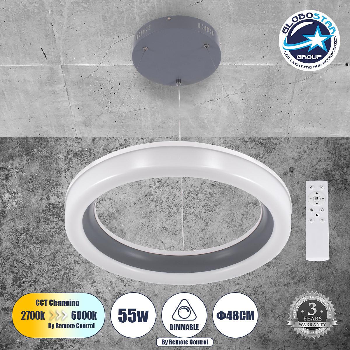 GLOBOSTAR® ARIANA 61039 Модерен висящ LED плафон 55W 6376lm 120° AC 220-240V IP20 Регулируема бяла светлина CCT с дистанционно управление от 2700K до