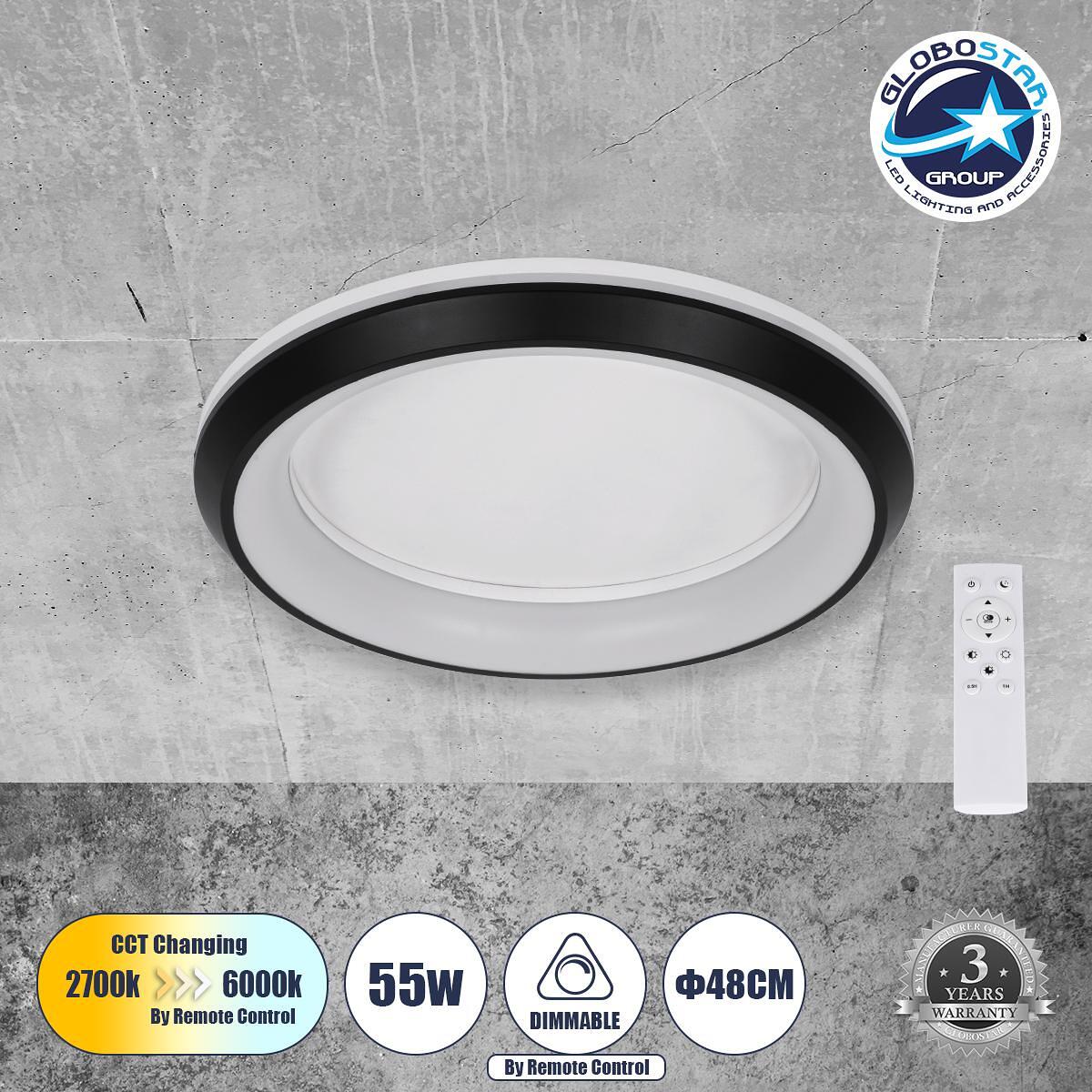 GLOBOSTAR® MELINA 61040 Модерен LED плафон 55W 6376lm 120° AC 220-240V IP20 Регулируема бяла светлина CCT с дистанционно управление от 2700K до 6000K