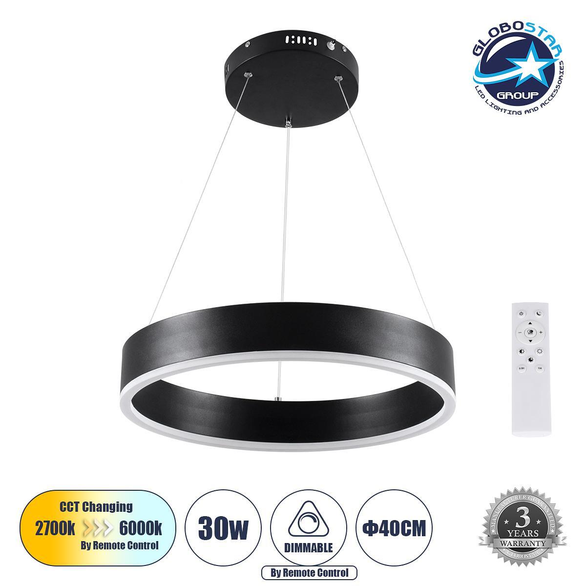 GLOBOSTAR® VENOM 61173 Модерен висящ LED плафон 30W 3513lm 120° AC 220-240V IP20 Регулируема бяла светлина CCT с дистанционно управление от 2700K до