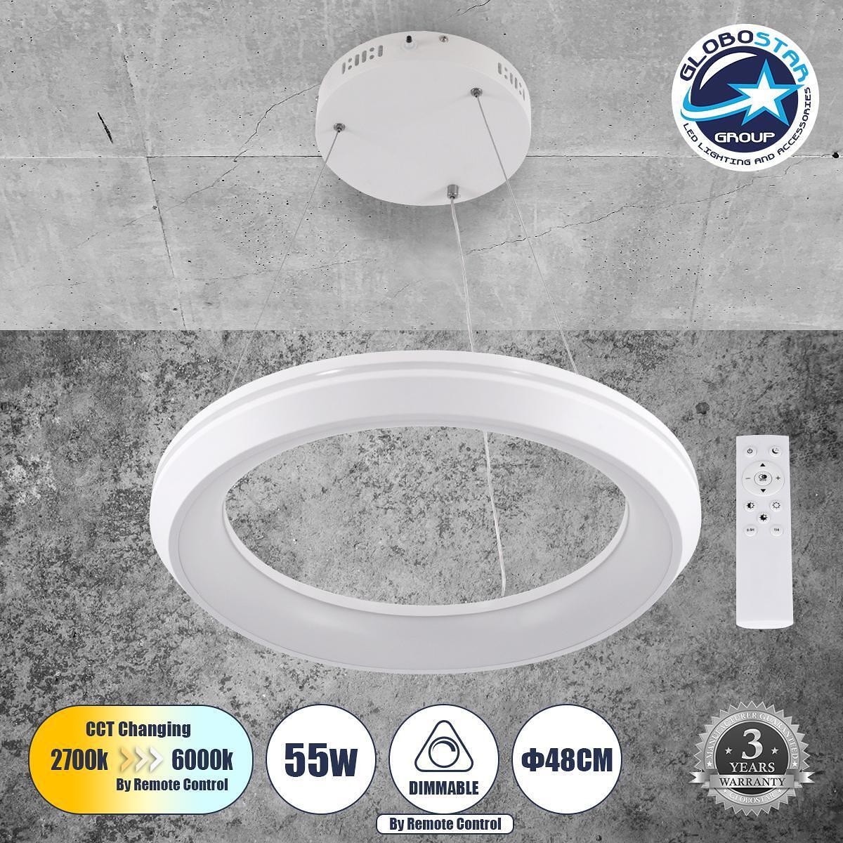 GLOBOSTAR® MELINA 61044 Модерен висящ LED осветител за таван 55W 6376lm 120° AC 220-240V IP20 Регулируема бяла светлина CCT с дистанционно управление