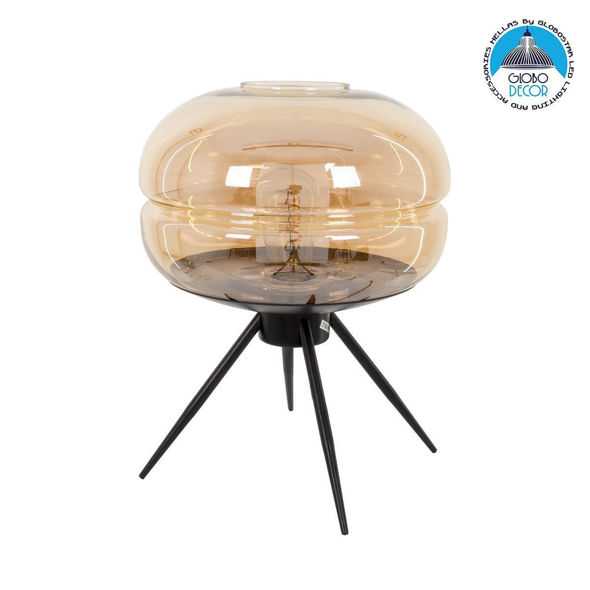 GLOBOSTAR® JAVAN 00737 Модерна Настолна Лампа с Фасунга 1 x E27 AC 220-240V IP20 - Кехлибарено & Черно - Д30 x Ш30 x В19cm