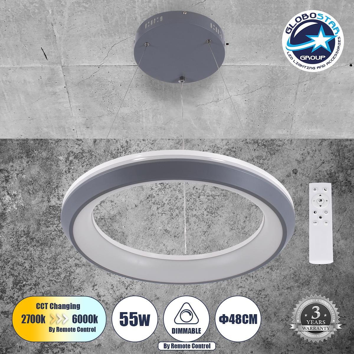 GLOBOSTAR® MELINA 61045 Модерен висящ LED плафон 55W 6376lm 120° AC 220-240V IP20 Регулируема бяла светлина CCT с дистанционно управление от 2700K до