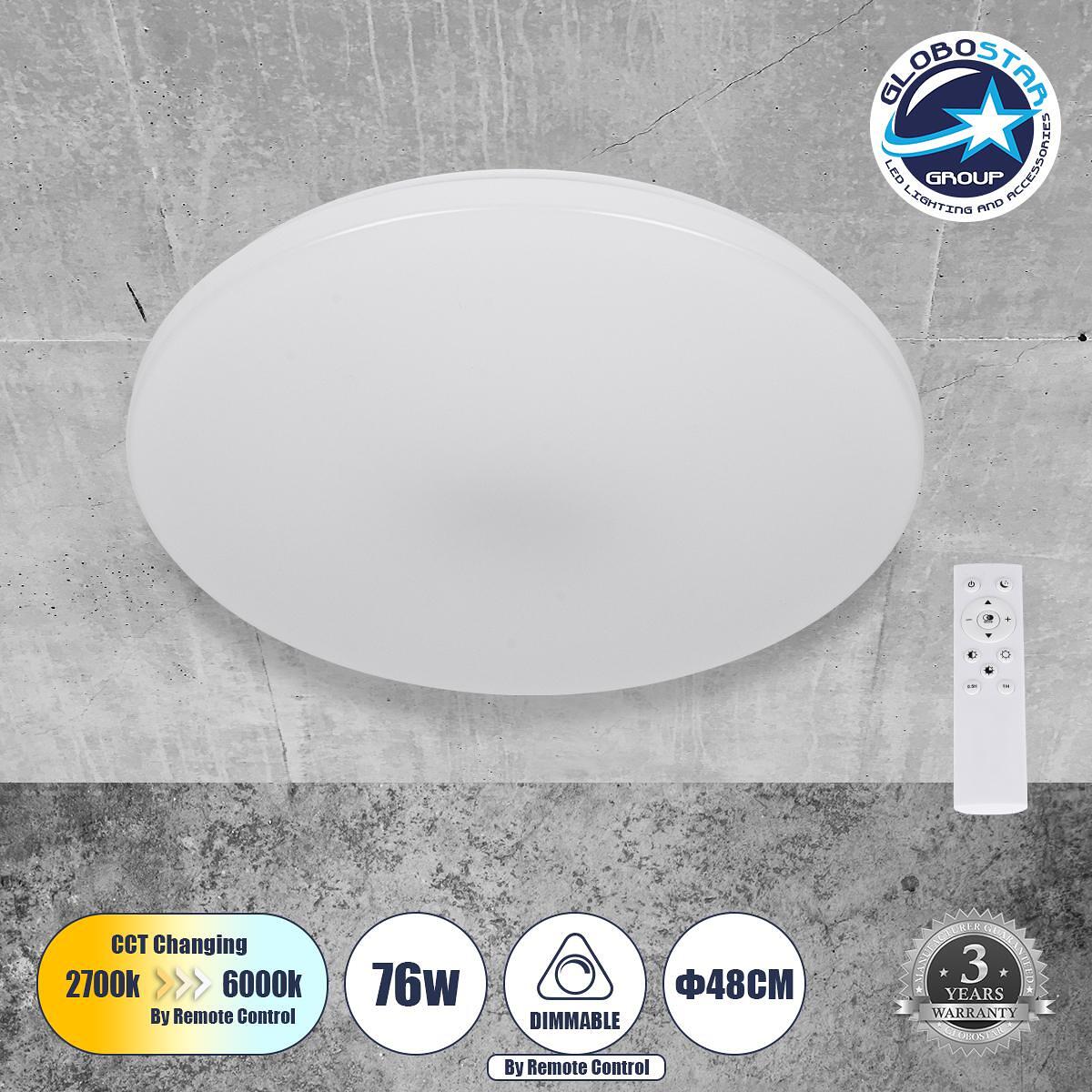 GLOBOSTAR® AVA 61017 Модерен LED плафон 76W 7600lm 120° AC 220-240V IP20 Регулируема бяла светлина CCT с дистанционно управление от 2700K до 6000K Di