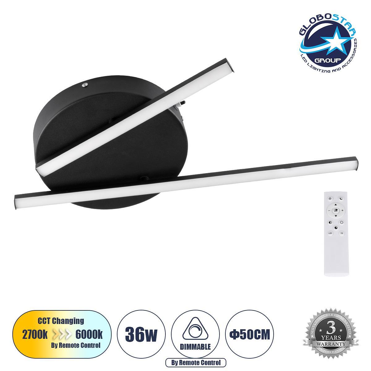GLOBOSTAR® DRACO 61091 Модерен LED плафон 36W 4428lm 120° AC 220-240V IP20 Регулируема бяла светлина CCT с дистанционно управление от 2700K до 6000K