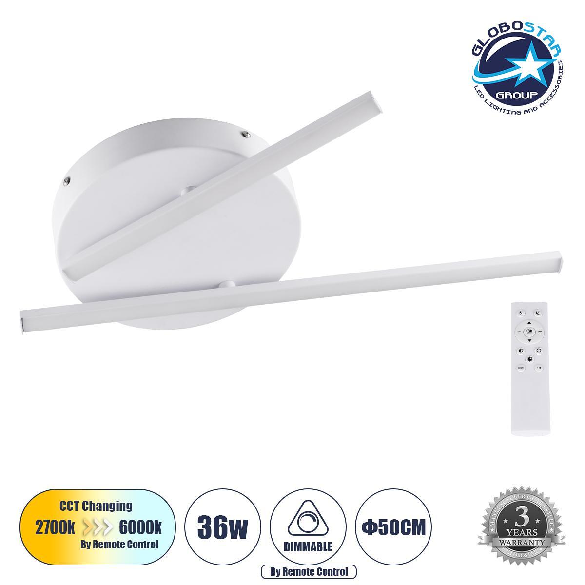 GLOBOSTAR® DRACO 61092 Модерен LED плафон 36W 4428lm 120° AC 220-240V IP20 Регулируема бяла светлина CCT с дистанционно управление от 2700K до 6000K