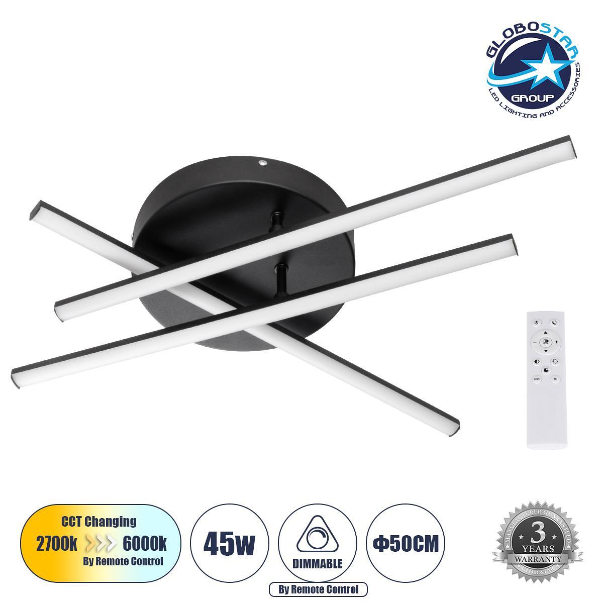 GLOBOSTAR® DRACO 61093 Модерен LED плафон 45W 5535lm 120° AC 220-240V IP20 Регулируема бяла светлина CCT с дистанционно управление от 2700K до 6000K