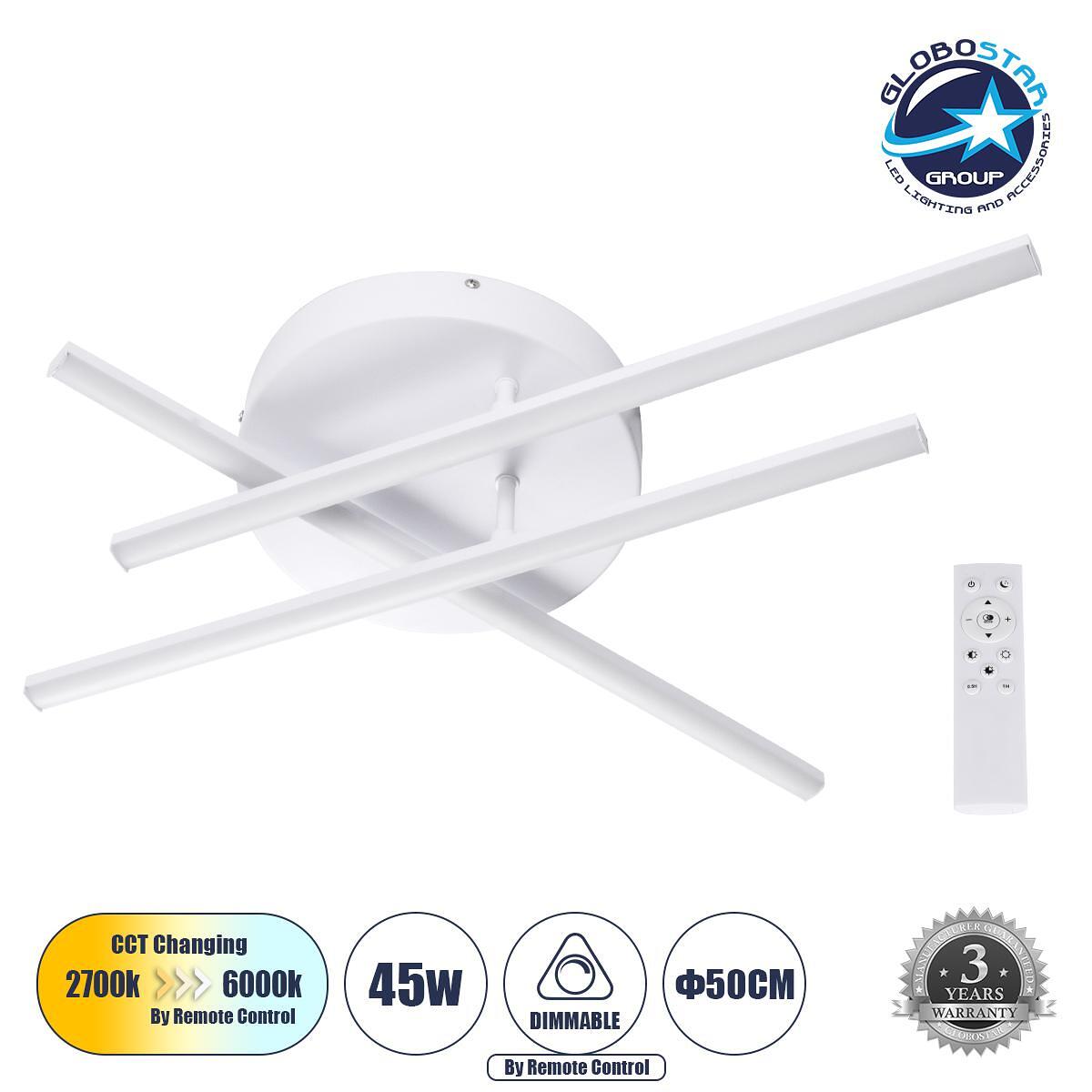 GLOBOSTAR® DRACO 61094 Модерен LED плафон 45W 5535lm 120° AC 220-240V IP20 Регулируема бяла светлина CCT с дистанционно управление от 2700K до 6000K