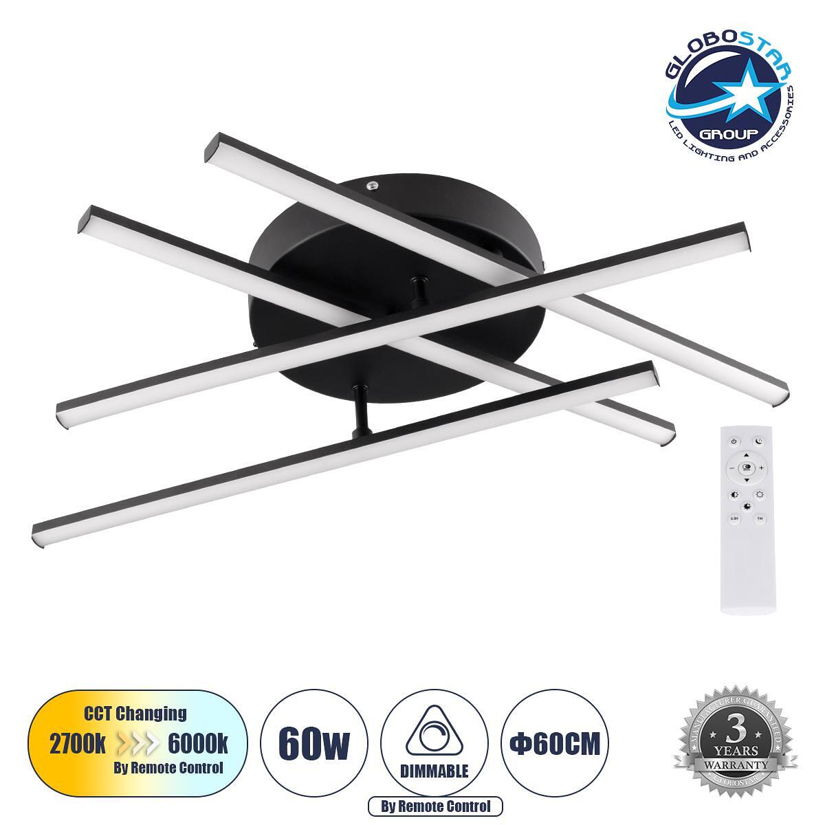 GLOBOSTAR® DRACO 61095 Модерен LED плафон 60W 7380lm 120° AC 220-240V IP20 Регулируема бяла светлина CCT с дистанционно управление от 2700K до 6000K