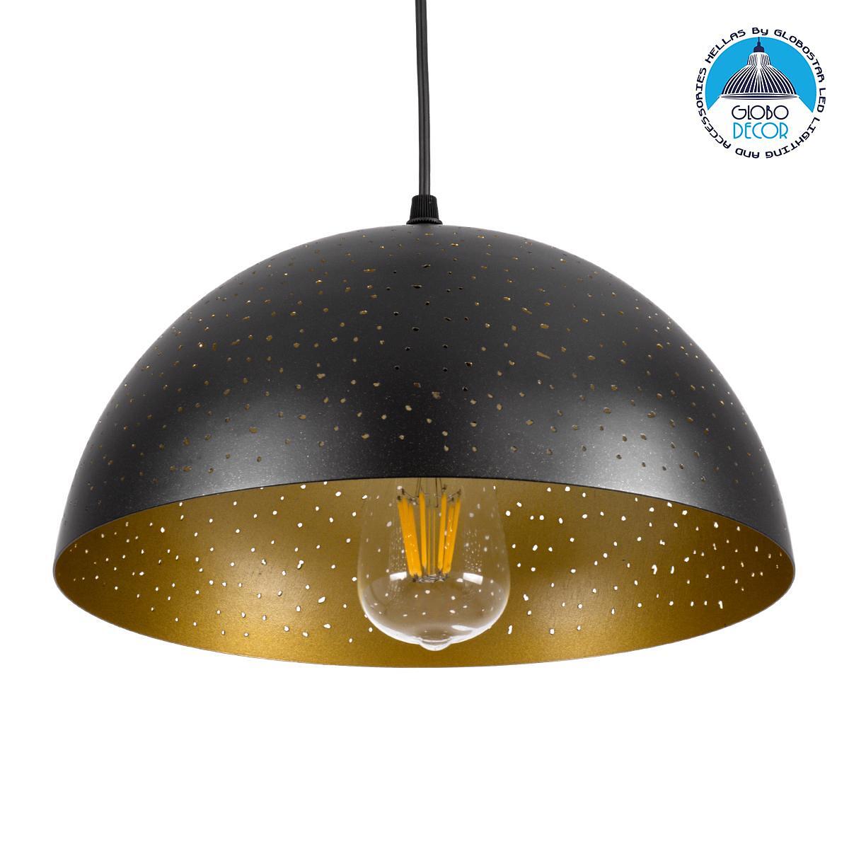 GLOBOSTAR® SOLANA 01301 Модерен висящ таванен осветител с фасунга 1 x E27 AC 220-240V IP20 - Черен & Златен - Д30 x Ш30 x В15cm