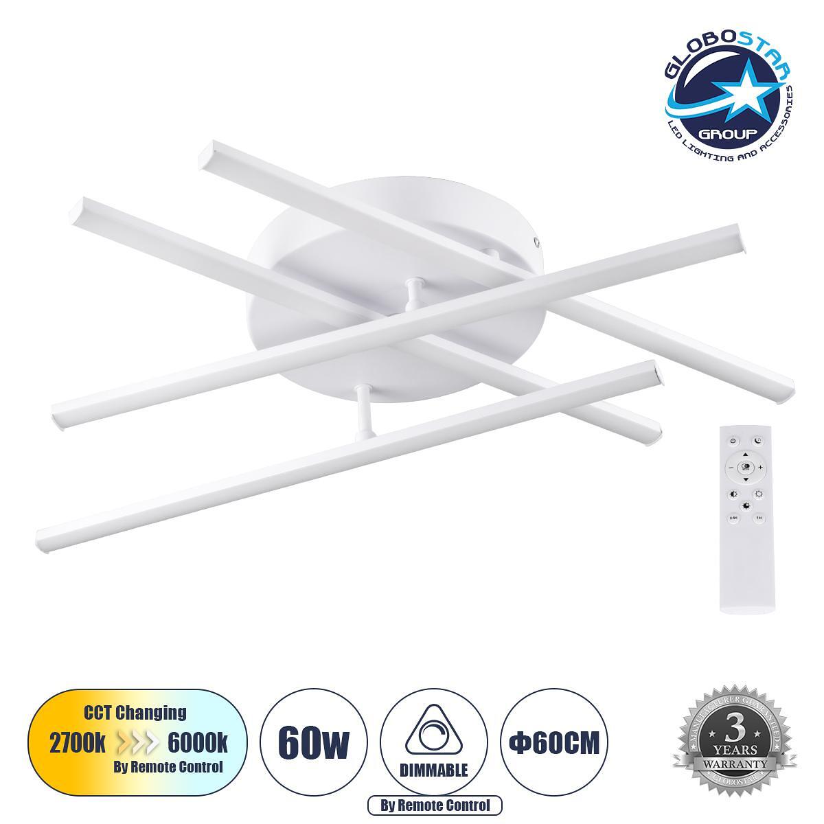 GLOBOSTAR® DRACO 61096 Модерен LED плафон 60W 7380lm 120° AC 220-240V IP20 Регулируема бяла светлина CCT с дистанционно управление от 2700K до 6000K