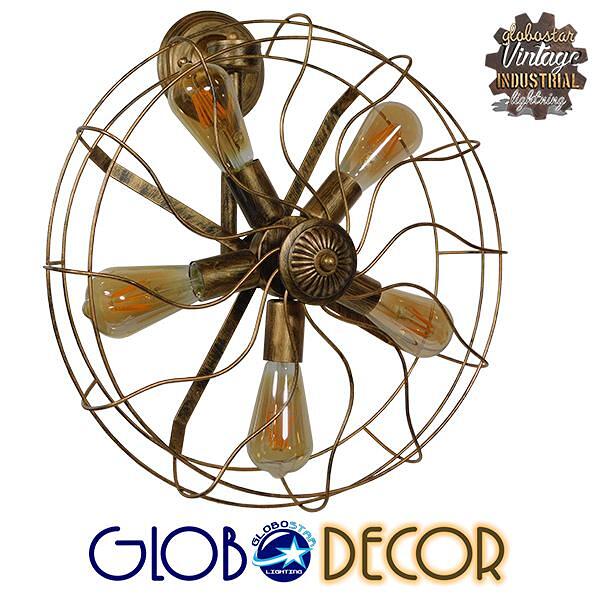 GLOBOSTAR® FAN 01381 Винтидж Аплик за стена с фасунга 5 x E27 AC 220-240V IP20 - месинг - Д46 x Ш22 x В46cm