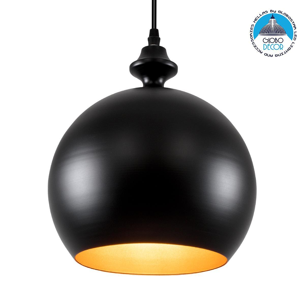 GLOBOSTAR® ROCKFORD 01287-B Модерен висящ таванен осветител с фасунга 1 x E27 AC 220-240V IP20 - Черен & Златен - Д24 x Ш24 x В27cm