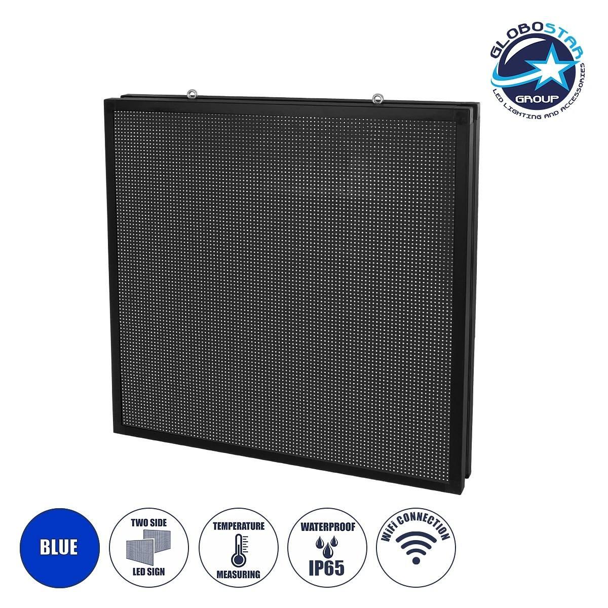 GLOBOSTAR® DISPLAY 90343 Двустранна LED Дигитална Табела P10 AC 220-240V Водоустойчива IP65 Синя - WiFi Контрол чрез FK APP - Сензор за Температура и