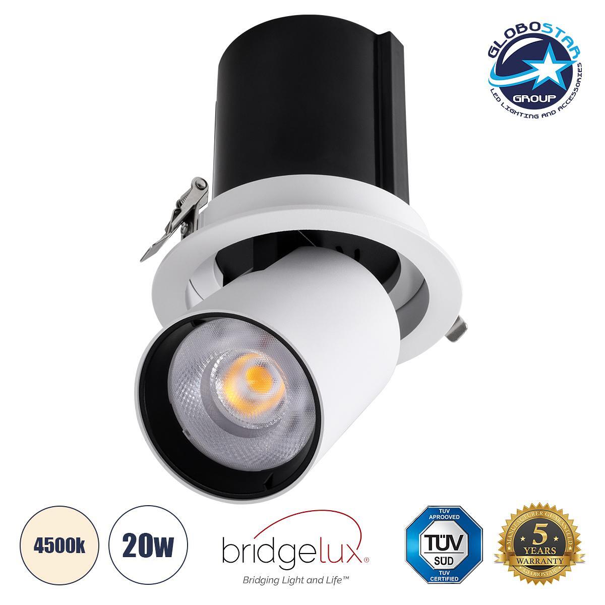 GLOBOSTAR® VIRGO-B 60310 Вградим Подвижен Downlight LED Спот 20W 2600lm 36° AC 220-240V IP20 Неутрално Бяло 4500K - Bridgelux COB Чип & TÜV SÜD Драйв