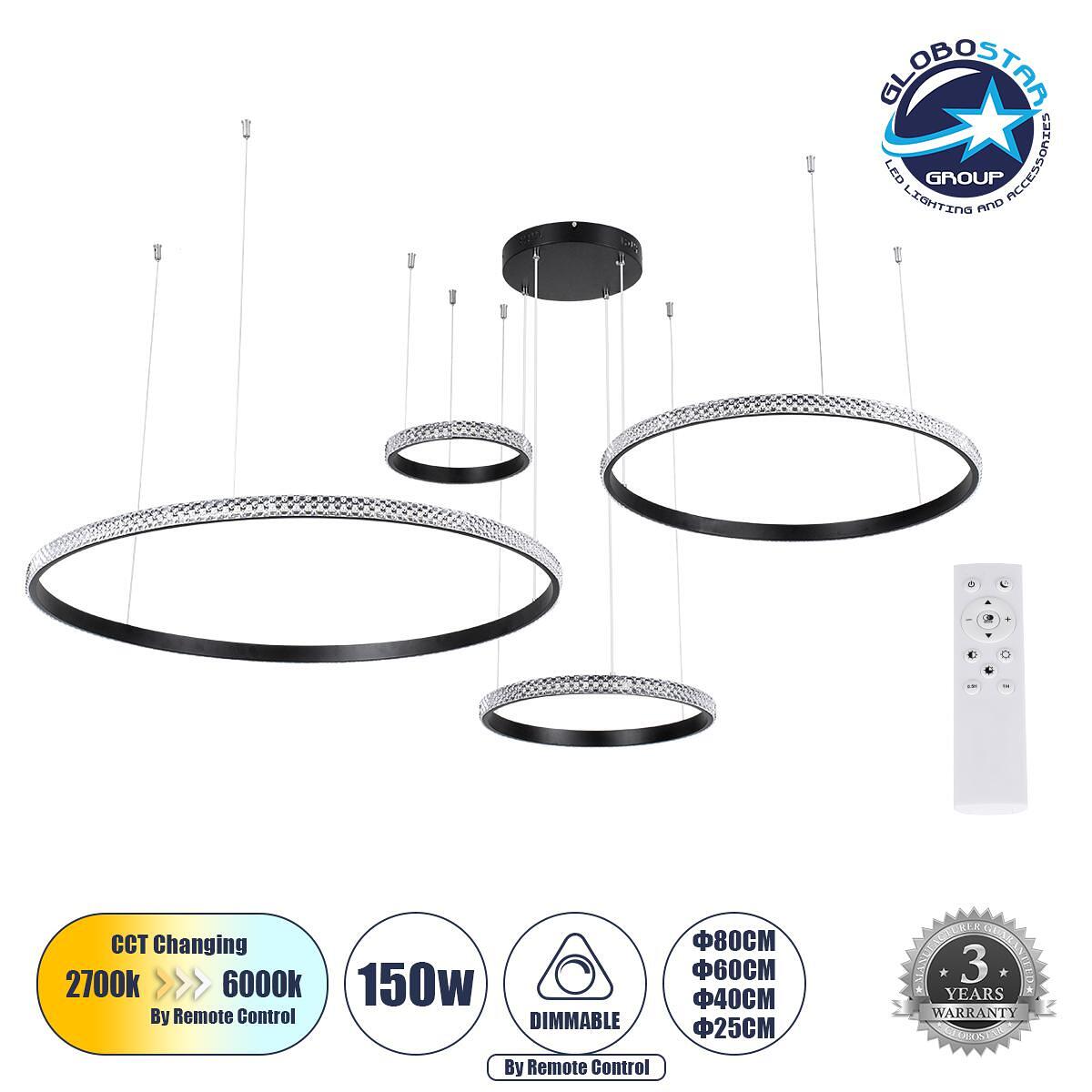 GLOBOSTAR® DIAMOND TETRA 61148 Модерен висящ LED плафон 150W 18379lm 360° AC 220-240V IP20 Регулируема бяла светлина CCT с дистанционно управление от