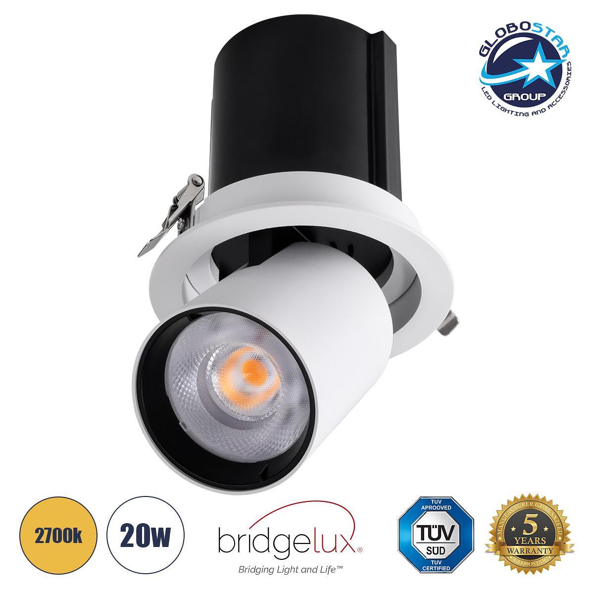 GLOBOSTAR® VIRGO-B 60311 Вградим подвижен LED Downlight спот 20W 2500lm 36° AC 220-240V IP20 Топло бяло 2700K - Bridgelux COB чип & TÜV SÜD драйвер -