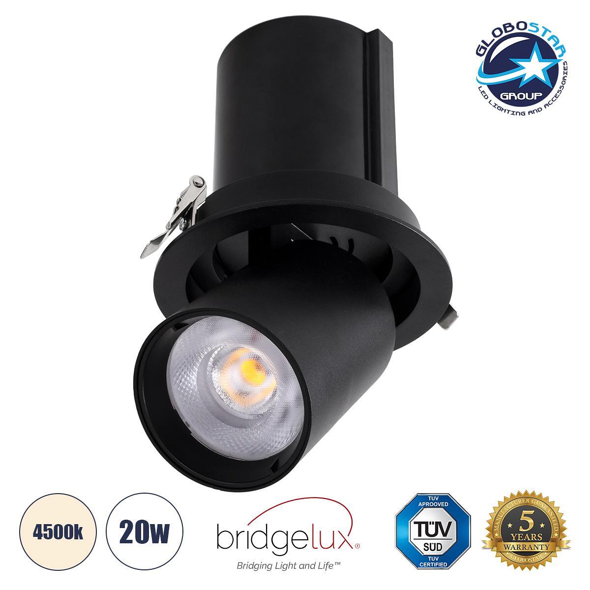 GLOBOSTAR® VIRGO-B 60312 Вградена Подвижна LED Downlight Спот Лампа 20W 2600lm 36° AC 220-240V IP20 Неутрално Бяло 4500K - Bridgelux COB Чип & TÜV SÜ
