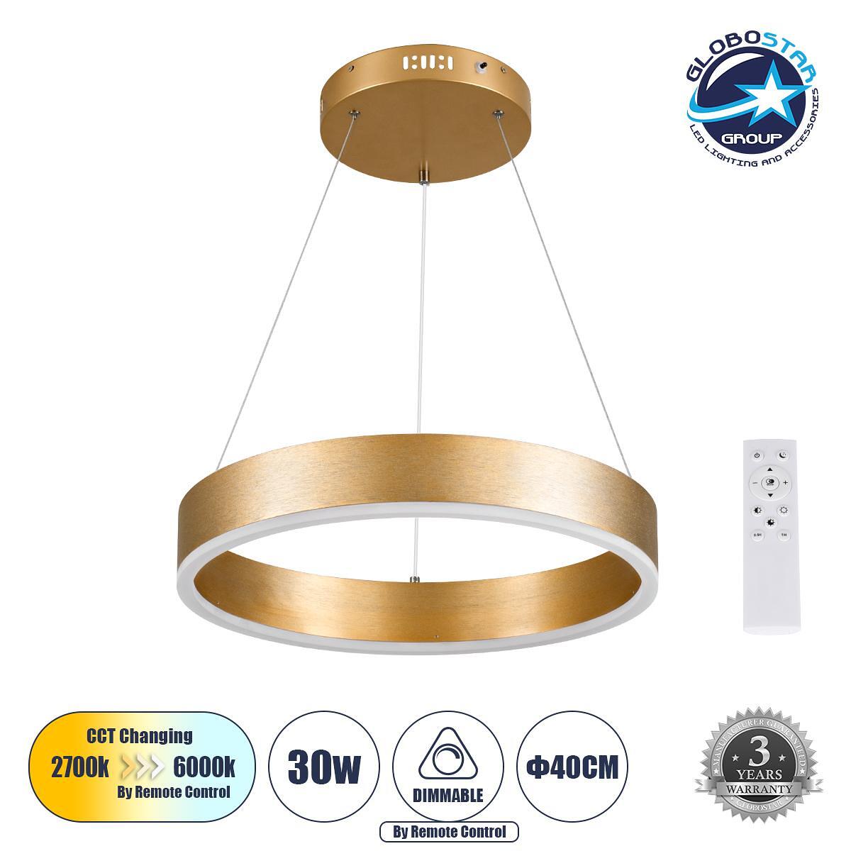 GLOBOSTAR® VENOM 61175 Модерен висящ LED плафон 30W 3513lm 120° AC 220-240V IP20 Регулируема бяла CCT с дистанционно управление от 2700K до 6000K Dim